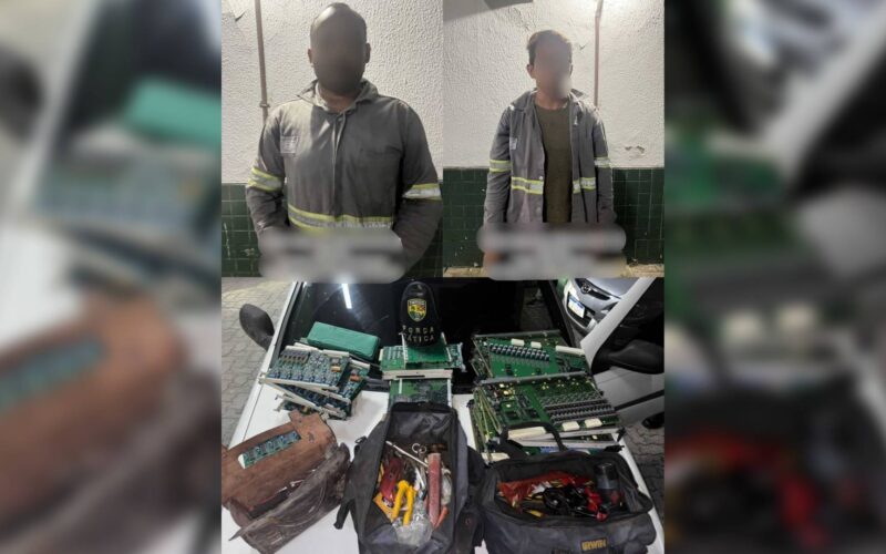 Dupla é detida por roubo de placas de telecomunicações no valor de R$ 750 mil em Fortaleza.