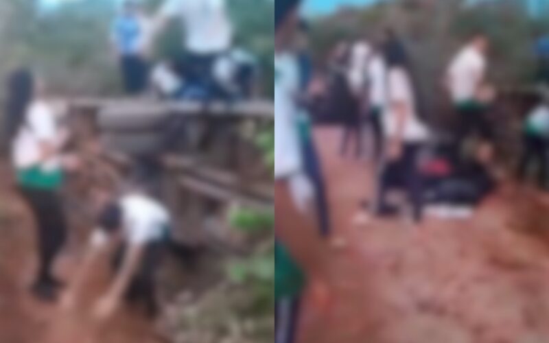 Ônibus escolar capota em Ocara, no interior do Ceará, durante transporte de estudantes
