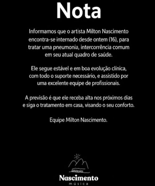 Milton Nascimento é hospitalizado por pneumonia; médicos compartilham expectativa de recuperação
